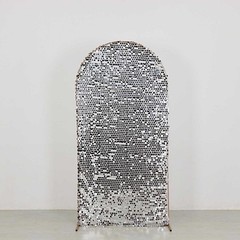 7 ft SILVER Big Payette Sequin Fitted Round Top Wedding Arch STAND COVER Party