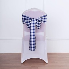 10 Navy Blue on White Gingham Buffalo Plaid Polyester CHAIR SASHES Decorations