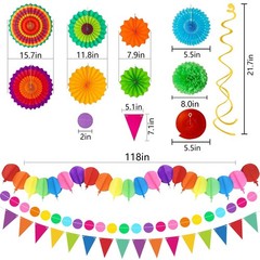 33Pcs Fiesta Decorations Cinco De Mayo Decorations Multi-Color Paper Fans Gar…