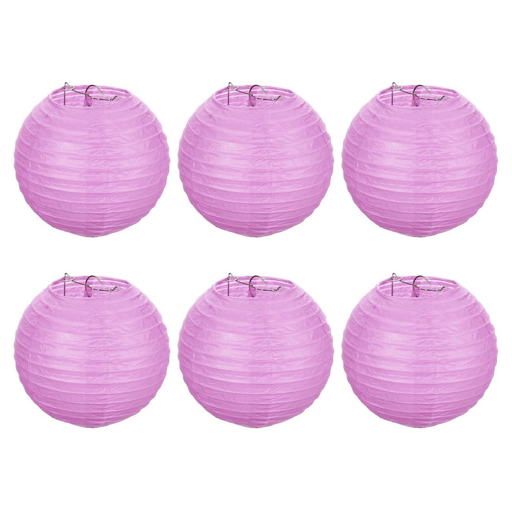6pcs 6 Inch Folding Hanging Paper Lanterns Small Lampshade Pink