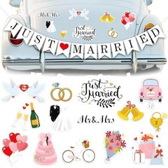 , Just Married Car Magnets – Pack of 15 | Just Married Banner for Wedding
