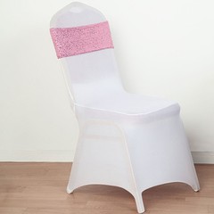 10 Pink Spandex Sequined CHAIR SASHES Ties Wraps Wedding Party Event Decorations