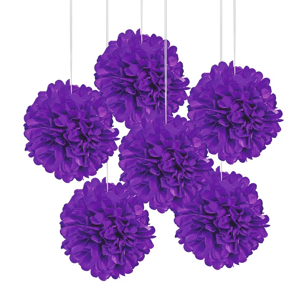 Fun Express 15″ Purple Hanging Tissue Paper Pom-Pom Decorations – 6 Pc.