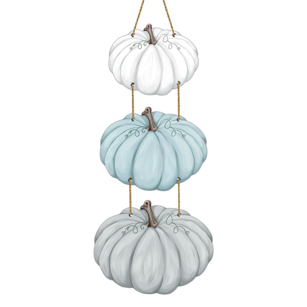 Fall Door Decor White Blue Pumpkin Wall Decor Wooden Front Door Hanger Sign f…