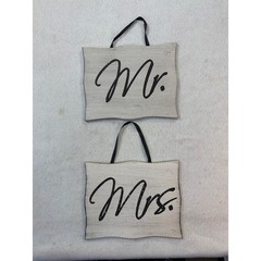 Hobby Lobby Mr and Mrs Wedding Chair Signs Gray Wood Grain Farmhouse Decor Set 2