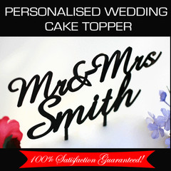 Custom Made Personalised Mr&Mrs + Surname Acrylic Wedding Cake Topper Decoration