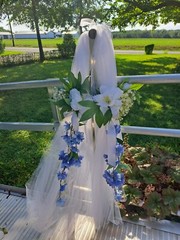 Wedding aisle pew chair flower tulle bouquets 8 qty blue with white peonies