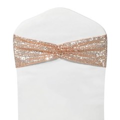 Pack of Chair Sashes Bands Stretch Spandex One-Sided Sequin 100 Rose Gold