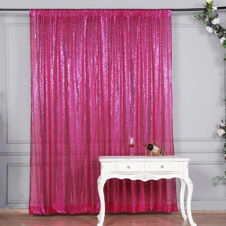 FUCHSIA 8 ft x 8 ft Sequined Backdrop Curtain Wedding Party Booth Decorations