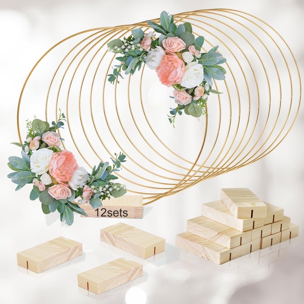 OurWarm 12Pcs 12 Inch Floral Hoop Centerpiece with Stand for Table, Metal Cen…