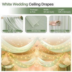 6 Panels Green Ceiling Drapes with 60″W x 240″L (Pack of 6), Sage