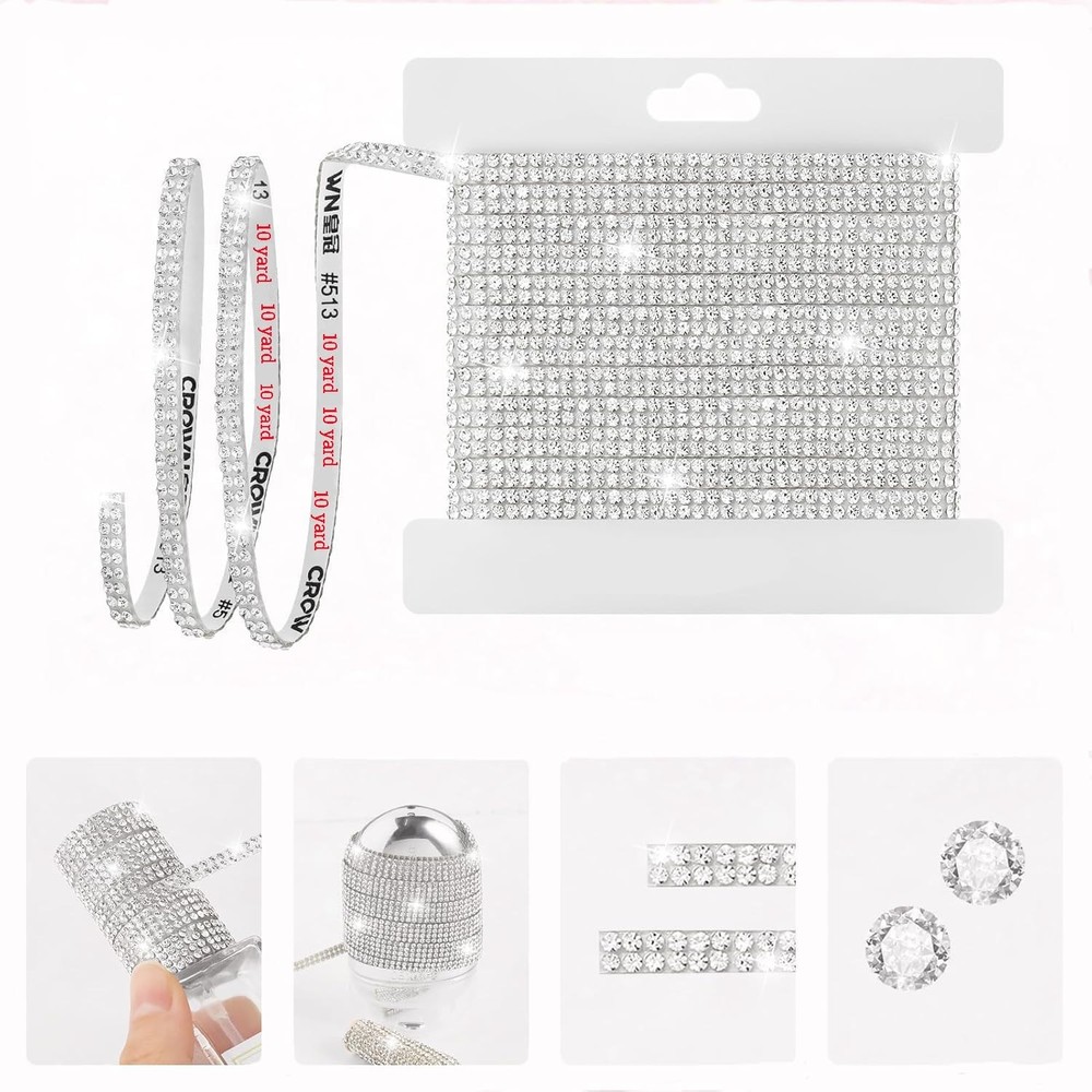 10-Yard Rhinestone Ribbon Self Adhesive Crystal Rhinestones, 2-Rows Bedazzlin…