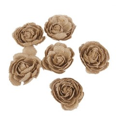 6Pcs Burlap Rose Flowers for Crafts Rustic Wedding Decor Khaki Reusable