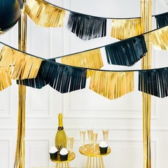Black and Gold Tassel Banner Double Sided Metallic Fabric Pennant Bunting Fla…