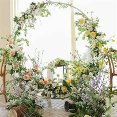 Round Metal Wedding Arch Frame White Garden Arbors Party Flowers Backdrop Stand