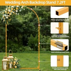 7.2 FT Wedding Arch Backdrop Stand, Gold Metal Arch Backdrop 7.2 x 4 FT (HxW)