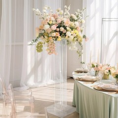 46″ Clear Acrylic Flower Display Stand Square Top and Base Party Decorations