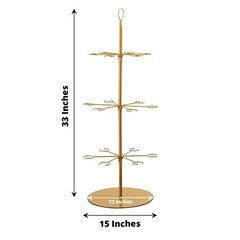 Gold 3-Tier 33″ Metal Wine GLASS HOLDER Tree Champagne Flutes Stand Party Events