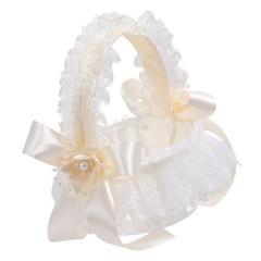Ribbon Bowknot Flower Girl Basket for Wedding Floral Arrangement Anniversary