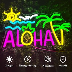 Aloha Palm Tree Neon Sign Aloha Sign for Wall Decor Tropical Hawaiian Aloha L…