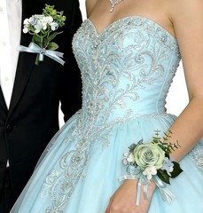 2Pcs Aqua Teal Rose Wrist Corsage & Boutonniere Set Wedding Prom Party