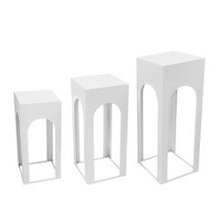 3 Piece White Iron Sheet Square Table Pillar Modern Floor Standing 65*29*29cm