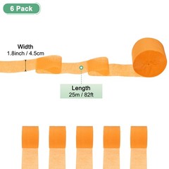 6-Rolls 492ft Crepe Paper Streamer for DIY [Orange-1.8 Inch x 82 Ft/Roll]
