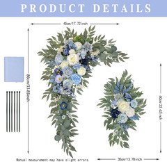 Blue Wedding Arch Flowers with Drapes – Set of 3 Decorative Arrangements