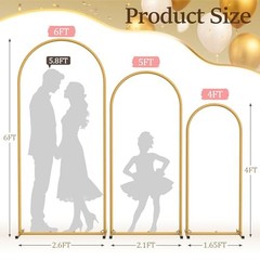 Gold Metal Arch Backdrop Stand 3-Piece Set, 6FT/5FT/4FT Wedding Arch Frame for P