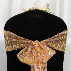5 ROSE GOLD GOLD Wave Mesh Embroidered Sequins CHAIR SASHES Party Events