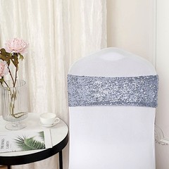 10 DUSTY BLUE Spandex Sequined CHAIR SASHES Ties Wraps Wedding Party Decorations