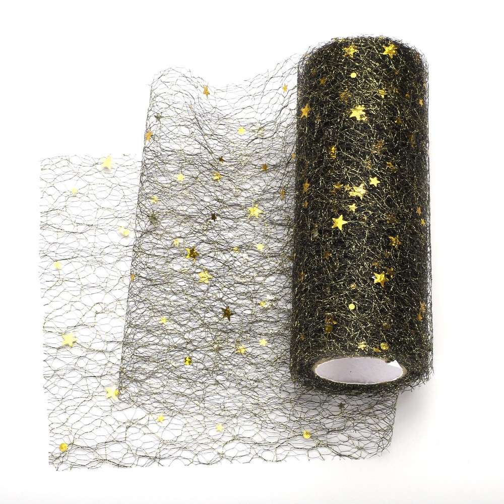 Moon & Star Tulle Rolls Fabric, 6″ x 10 Yard Nylon Tulle Ribbon, Black