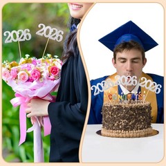 12 Pieces Glitter 2026 Centerpiece Sticks Silver Double Sided 2026 Graduation…