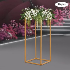 16pcs Flower Stand 60cm Gold Square Tube Wedding Party Decoration Display Holder