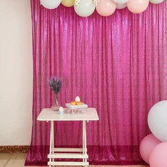 FUCHSIA 8 ft x 8 ft Sequined Backdrop Curtain Wedding Party Booth Decorations