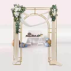 7.9ft Gold Wedding Arch Backdrop Stand, Square Arch Double Metal Balloon Arch