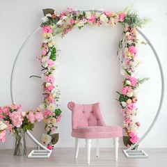 XXL Round Metal Wedding Arch Frame Garden Arbor Flowers Balloon Backdrop Stand