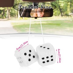 Fuzzy Plush Dice for Car Mirror 2.36” Pair of Retro Square Decoration Dice