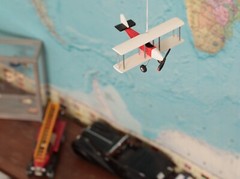 Hanging Airplane, Red White Black, Nursery Decor, Decorative wooden airplane