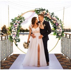 Round Backdrop Stand Circle Arch, 6.5ft Golden Aluminum Balloon Arch Kit, Party