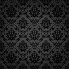 Haoyiyi 8x8ft Black Damask Floral Pattern Backdrop Vintage Classic Flower Pat…