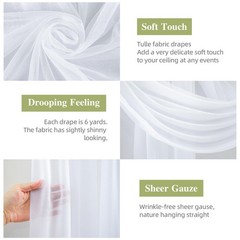 Wedding Arch Draping Fabric 28″x19FT, Sheer White Chiffon Backdrop, 2 Panels for
