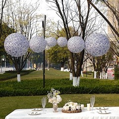 8 White Blue Chinoiserie Floral Print Hanging Paper Lanterns Party Decorations