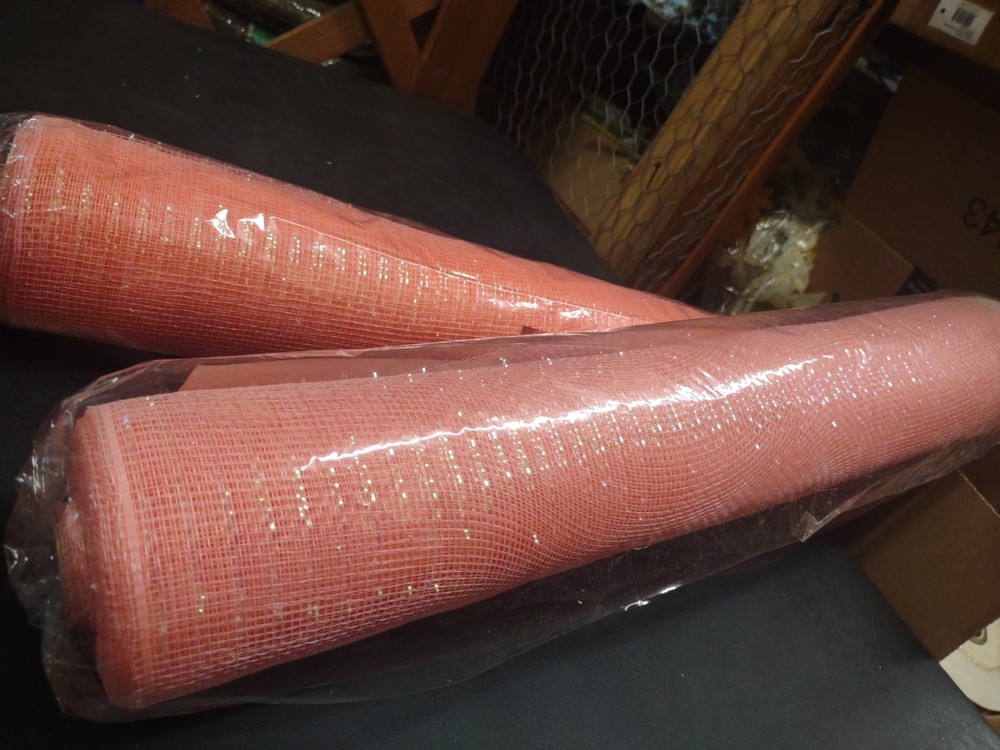 2 Rolls Peach Deco Mesh 21″ Craig Bachman Quality 30′ Peachy Pink Iridescent