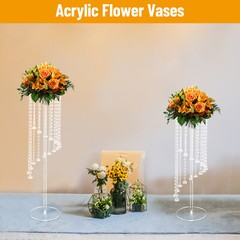 2Pcs Acrylic Column Flower Stand Clear Tall Vases for Centerpieces 23.6in