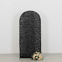 6 ft BLACK Big Payette Sequin Fitted Round Top Wedding Arch STAND COVER Party