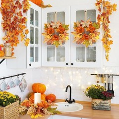 6 Pcs Fall Floral Candle Rings Wreath Mini Autumn Swags Wreaths with Berries …