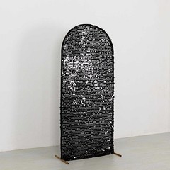 6 ft BLACK Big Payette Sequin Fitted Round Top Wedding Arch STAND COVER Party