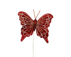 12PC 4″ Burgundy + Silver Glitter Feather Butterfly Craft DIY Cake Topper