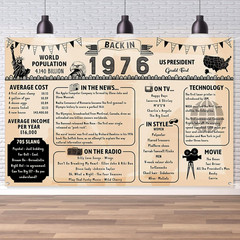 Back in 1976 Backdrop Large Wall Banner, Retro Style Happy 49Th Birthday Wedd…